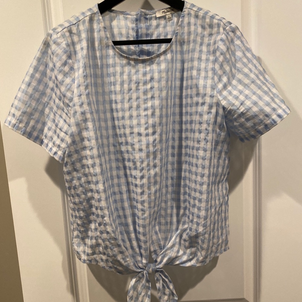 Madewell light blue and white gingham top